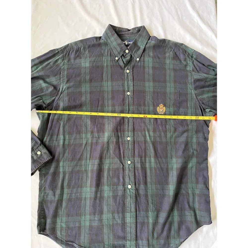 Polo Ralph Lauren Shirt Vintage, Button Down, Plaid, Embroidered Crest Size L
